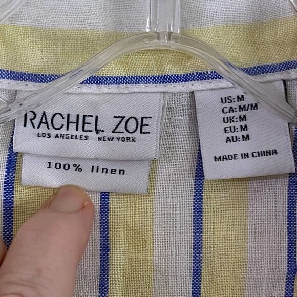 Rachel Zoe Linen Striped Tie Bottom Button Down Blouse Size Medium - Picture 4 of 5
